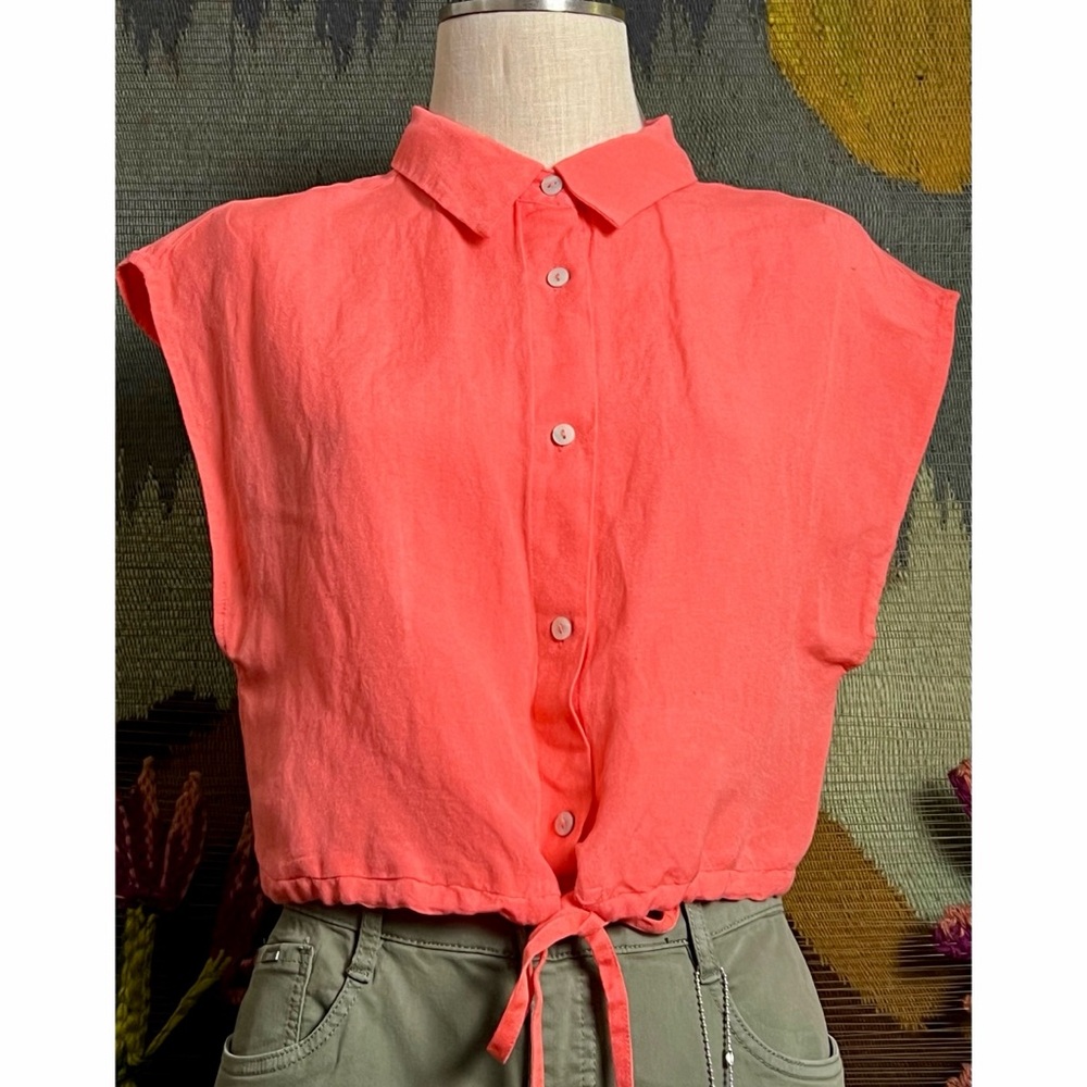 Elan Cropped Buttondown Shirt L